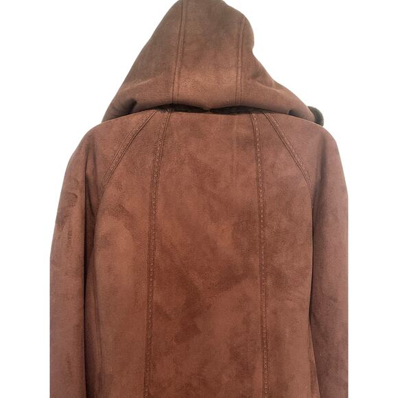 Gallery XL Ladies Faux Leather & Suede Button Down & Hooded Mid Length Coat - Picture 9 of 16